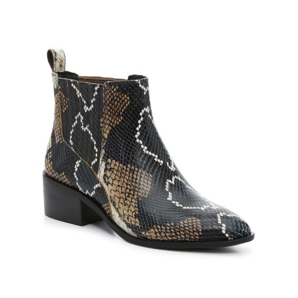 Crown Vintage Python Embossed Leather Chelsea Chunky Heel Ankle Boots size 7.5